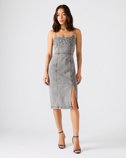 EMBELLISHED GISELLE DENIM DRESS FOG