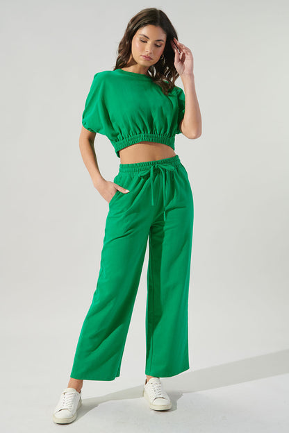 Deanna Dolman Puff Sleeve French Terry Knit Crop Top