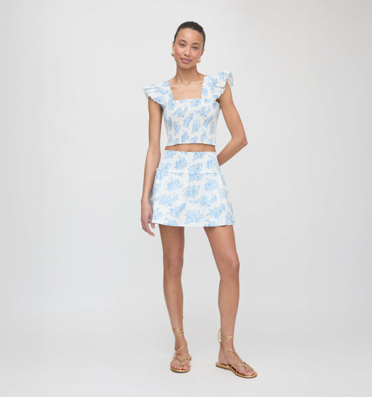 Roller Rabbit x Hill House Cropped Paz Top - Blue Sherwood Forest Monkey