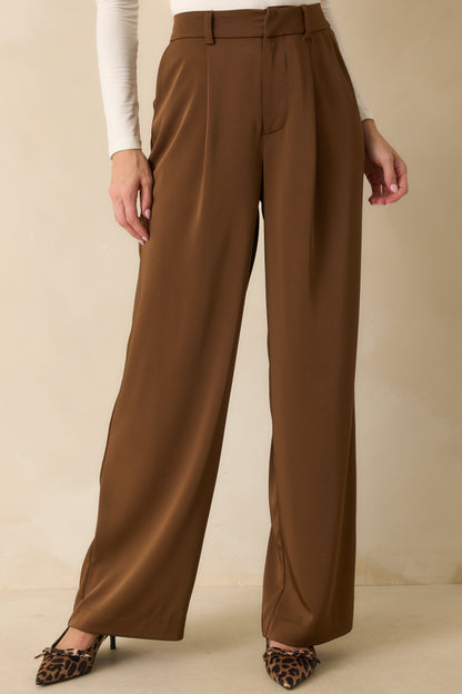 Mark My Words Brown High Waisted Wide Leg Trousers