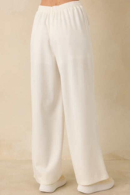 Ready to Jet Cloud White Knit High-Waisted Wide-Leg Pants