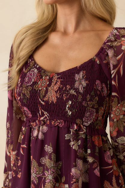 Flutter Away Berry Purple Multi Floral Print Mini Dress