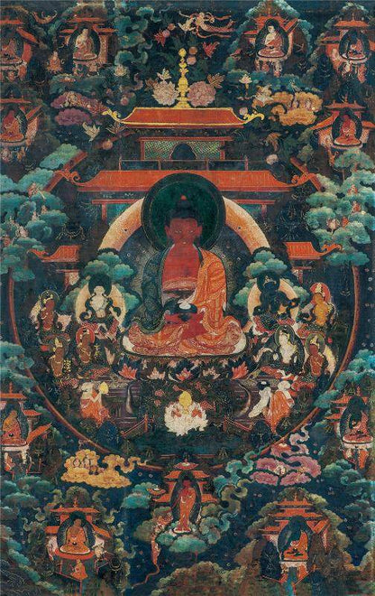 Amitabha - 18th Century Old Version - Tibetan thangka painting, front view