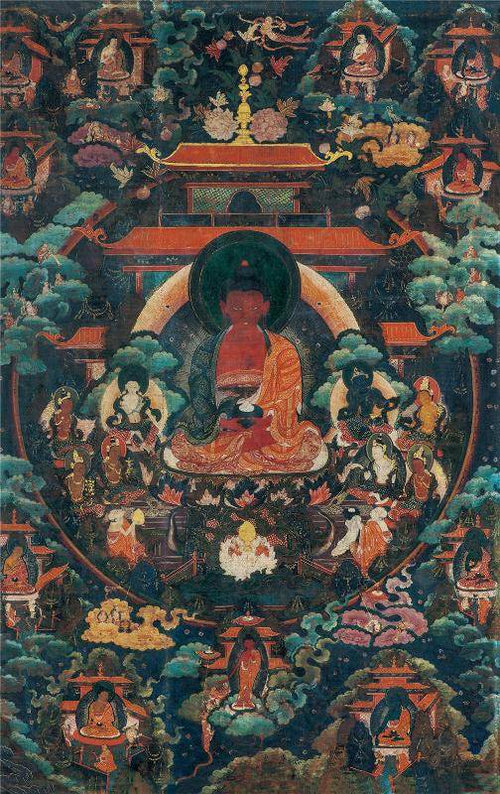 Amitabha - 18th Century Old Version - Tibetan thangka painting, front view