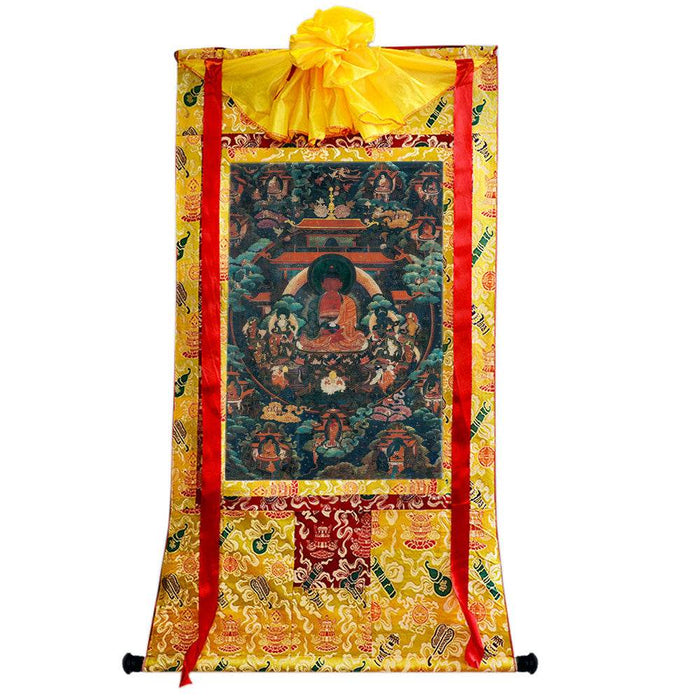 Amitabha - 18th Century Old Version - Tibetan thangka painting, close-up detail