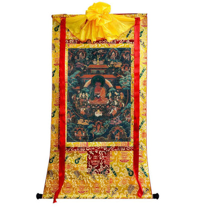 Amitabha - 18th Century Old Version - Tibetan thangka painting, close-up detail