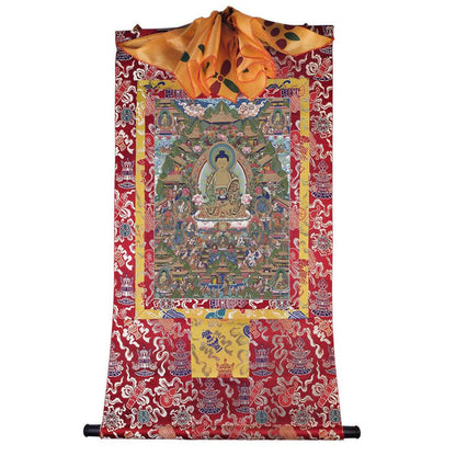 Amitabha in Pure Land - Tibetan thangka painting, detailed view