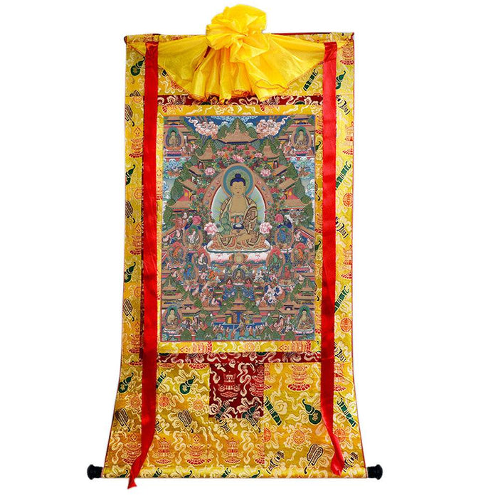 Amitabha in Pure Land - Tibetan thangka painting, close-up detail