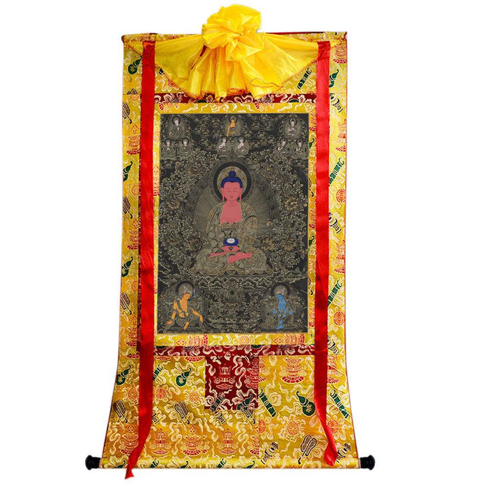 Amitabha Thangka - Tibetan thangka painting, close-up detail