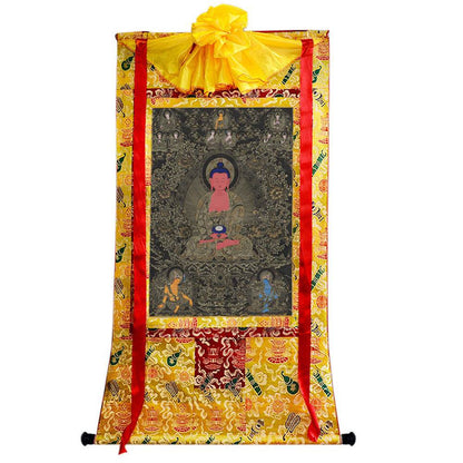Amitabha Thangka - Tibetan thangka painting, close-up detail