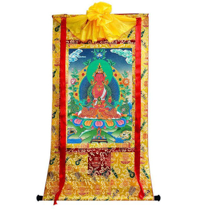 Amitayus - the Buddha of Longevity - Tibetan thangka painting, close-up detail