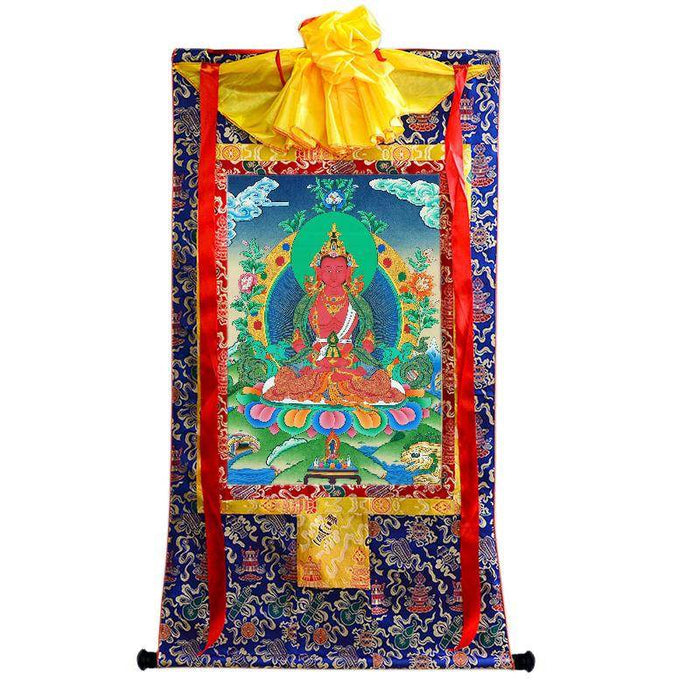 Amitayus - the Buddha of Longevity - Tibetan thangka painting, view 4