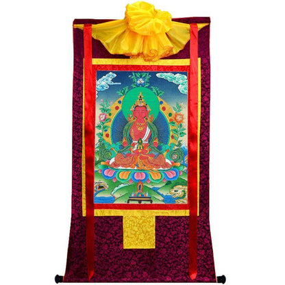 Amitayus - the Buddha of Longevity - Tibetan thangka painting, view 5