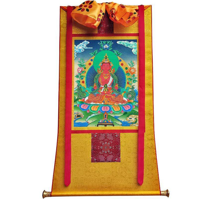 Amitayus - the Buddha of Longevity - Tibetan thangka painting, view 6