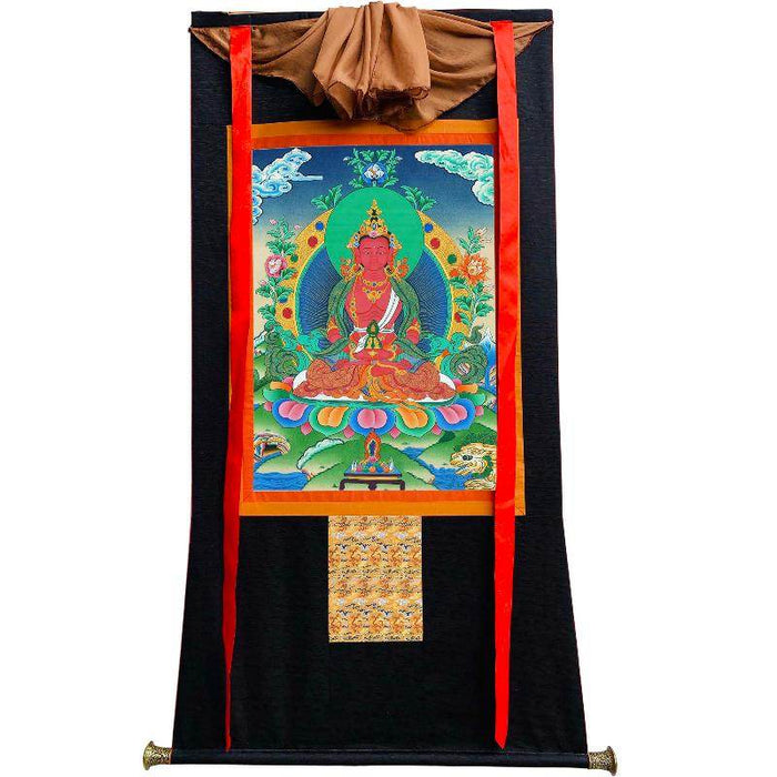 Amitayus - the Buddha of Longevity - Tibetan thangka painting, view 8