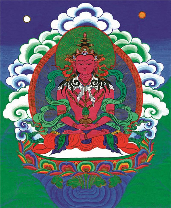 Amitayus Image - Tibetan thangka painting, front view