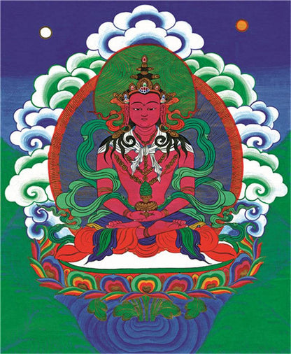 Amitayus Image - Tibetan thangka painting, front view