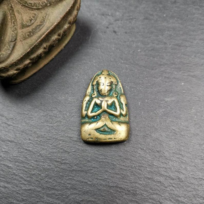 Amulet, Chenrezig Pendant Badge,32 - Tibetan Buddhist amulet, front view