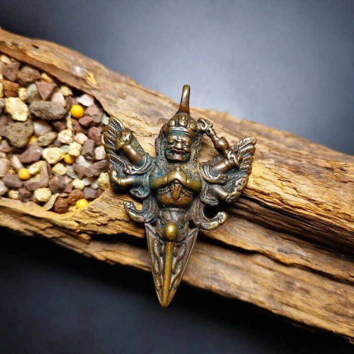 Amulet Pendant,Mahakala Phurba - Tibetan Buddhist amulet, detailed view