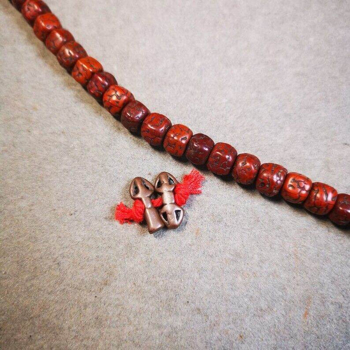 Amulet Pendant,Mini Vajra and Dorje Bell, Mala Accessories - Tibetan Buddhist mala beads, close-up detail
