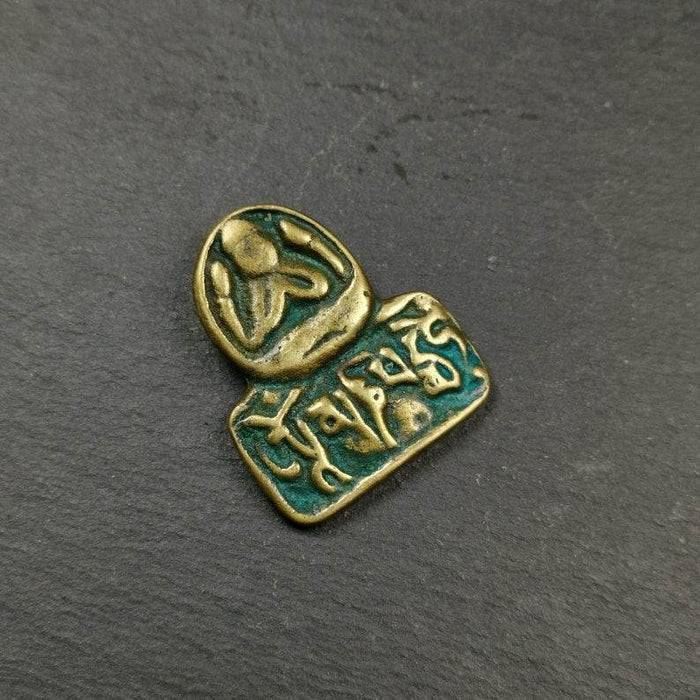 Amulet,Chenrezig Pendant Badge with Mantra Om Mani Padme Hum - Tibetan Buddhist amulet, front view