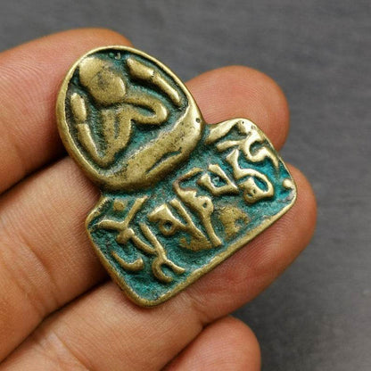 Amulet,Chenrezig Pendant Badge with Mantra Om Mani Padme Hum - Tibetan Buddhist amulet, detailed view
