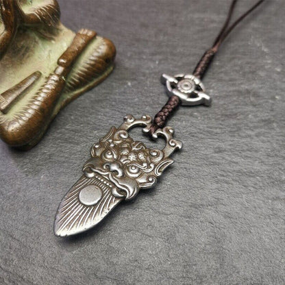 Amulet,Kirtimukha Pendant,Bhoma,Banaspati,1.97" - Tibetan Buddhist amulet, close-up detail