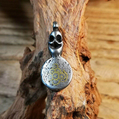 Amulet,Skull Sītavana Flame Pendant Leather Necklace - Tibetan Buddhist bead necklace, view 4