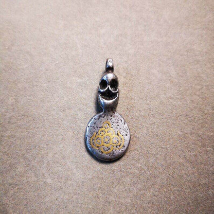 Amulet,Skull Sītavana Flame Pendant Leather Necklace - Tibetan Buddhist bead necklace, view 6