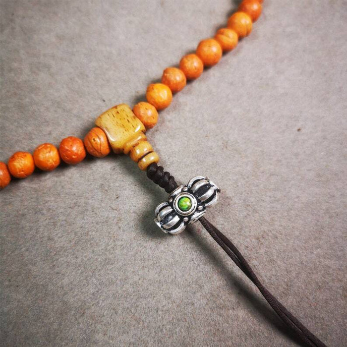 Amulet,Vajra Pendant for Mala,Bag Hanging,0.75" - Tibetan Buddhist mala beads, close-up detail