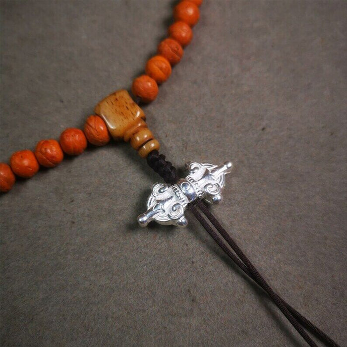 Amulet,Vajra Pendant for Mala,Bag Hanging,1.18" - Tibetan Buddhist mala beads, close-up detail