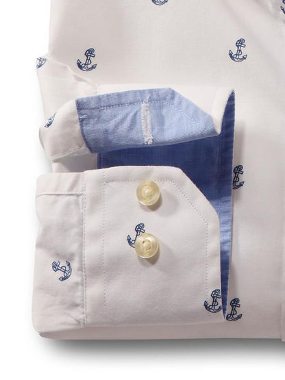 Anchors White Printed    Cotton Shirt