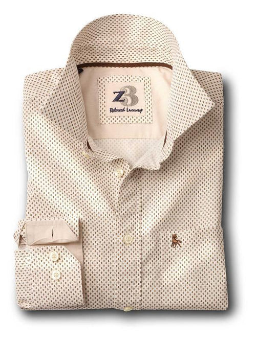 Antoine Ecru Printed Full sleeve single cuff   Cotton Shirt