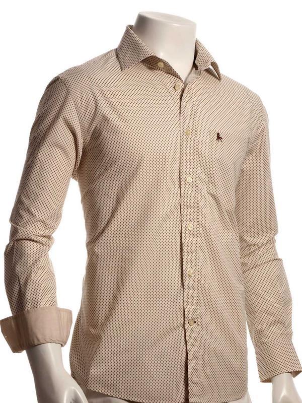 Antoine Ecru Printed Full sleeve single cuff   Cotton Shirt