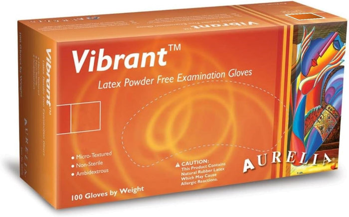 Aurelia - Disposable Vibrant PF Latex Gloves, Medium, 100/Box - 98227