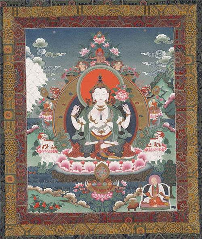 Chenrezig Image - Tibetan thangka painting, front view