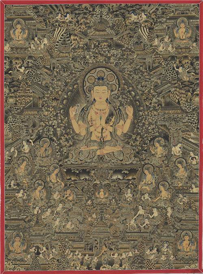 Chenrezig Image - Tibetan thangka painting, front view