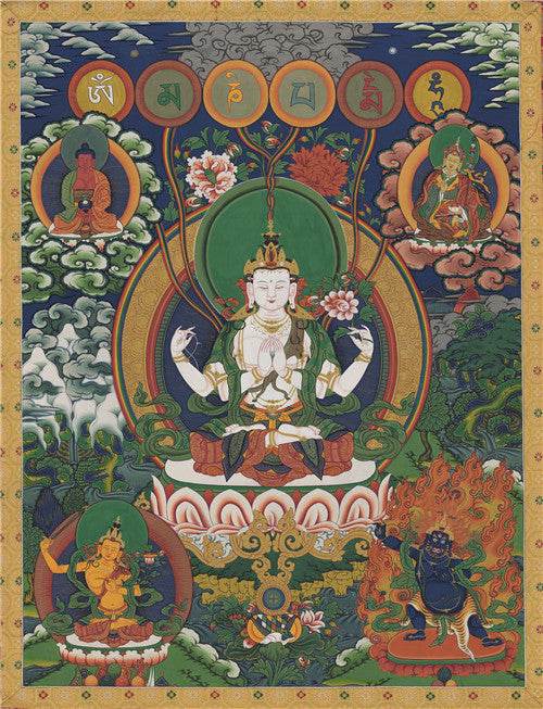 Chenrezig Image - Tibetan thangka painting, front view