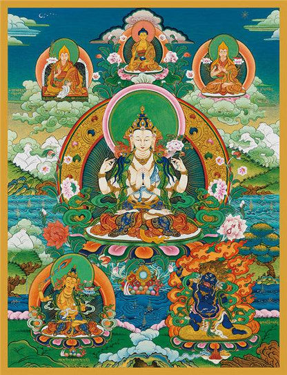 Chenrezig Image - Tibetan thangka painting, front view