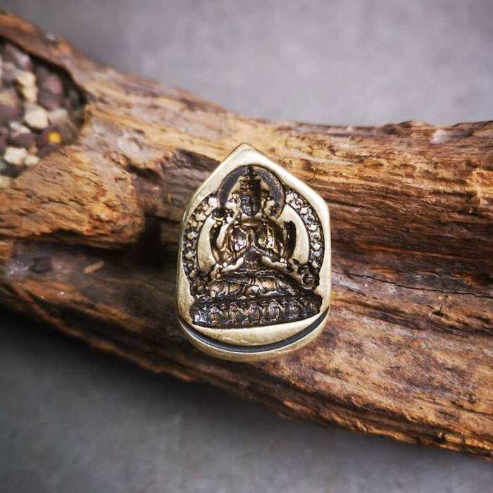 Statue Tsa Tsa Mold Amulet,Chenrezig,Copper Mould - Tibetan tsa tsa mold, detailed view