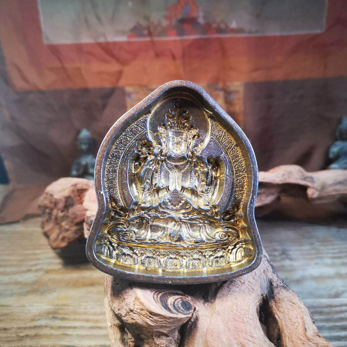 Tsa-Tsa Mold Chenrezig,Four Armed Padmapani - Tibetan tsa tsa mold, front view