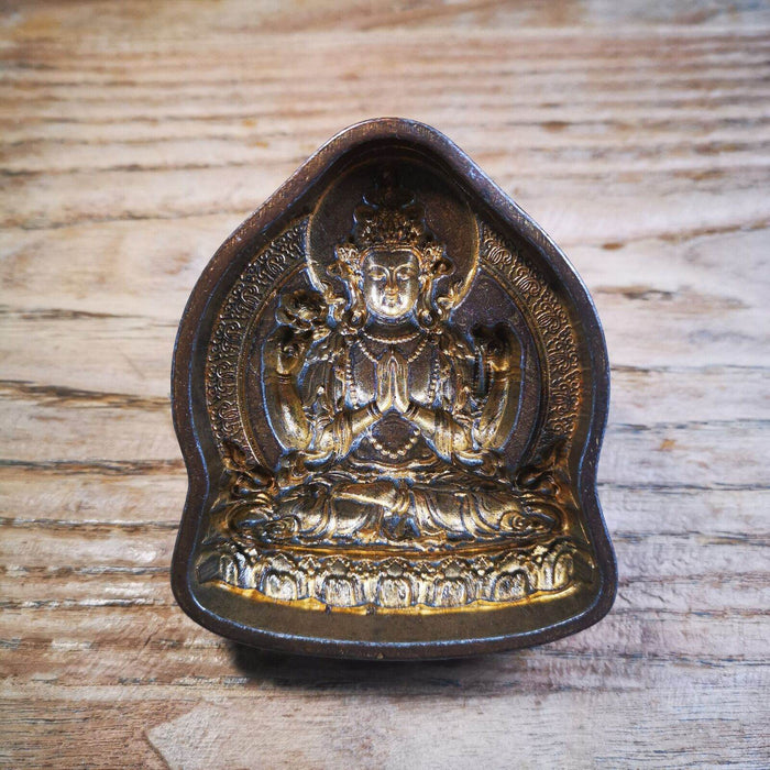 Tsa-Tsa Mold Chenrezig,Four Armed Padmapani - Tibetan tsa tsa mold, detailed view