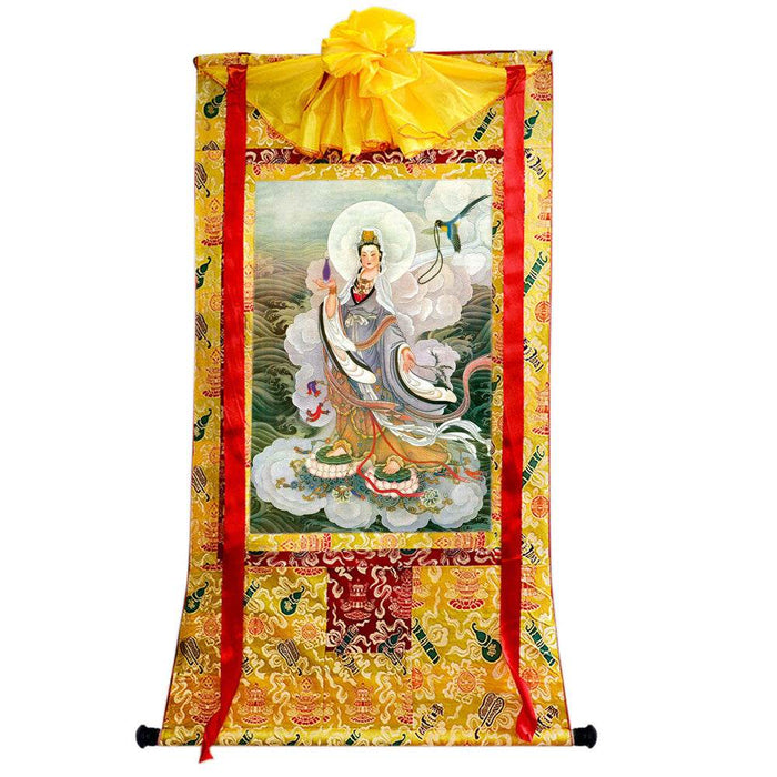 Avalokitesvara - Tibetan thangka painting, close-up detail