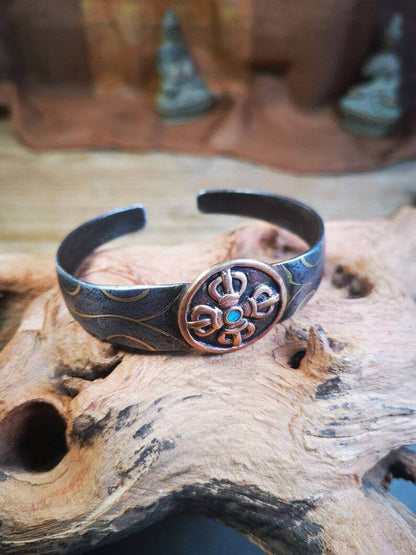 Bangle,Unique Cross Vajra Cuff Bracelet,Protection Jewelry - Tibetan Buddhist vajra, front view