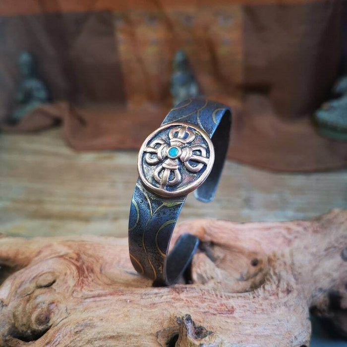 Bangle,Unique Cross Vajra Cuff Bracelet,Protection Jewelry - Tibetan Buddhist vajra, close-up detail