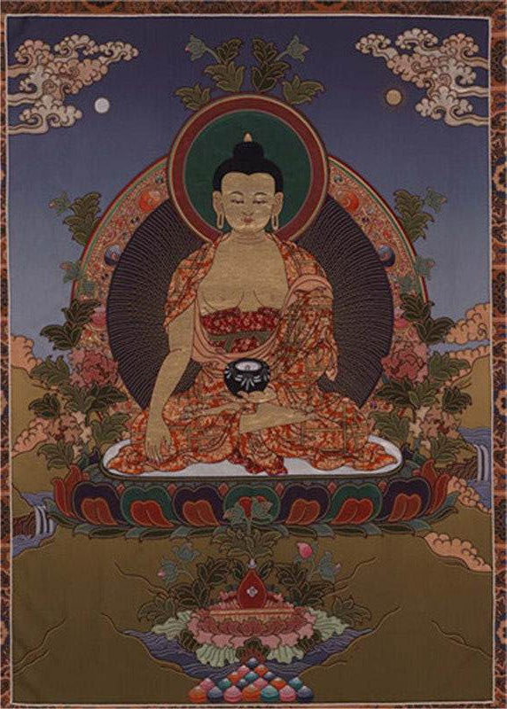 Medicine Buddha Image - Tibetan thangka painting, front view