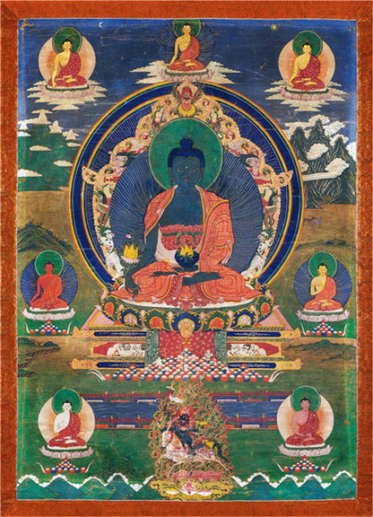 Medicine Buddha Image - Tibetan thangka painting, front view