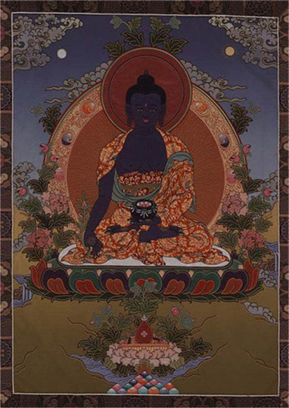 Bhaisajyaguru - Medicine Buddha Image - Tibetan thangka painting, front view
