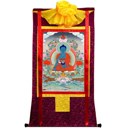 Bhaisajyaguru - Medicine Buddha - Tibetan thangka painting, view 5