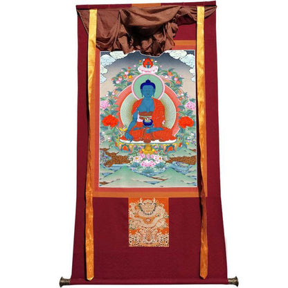 Bhaisajyaguru - Medicine Buddha - Tibetan thangka painting, view 7